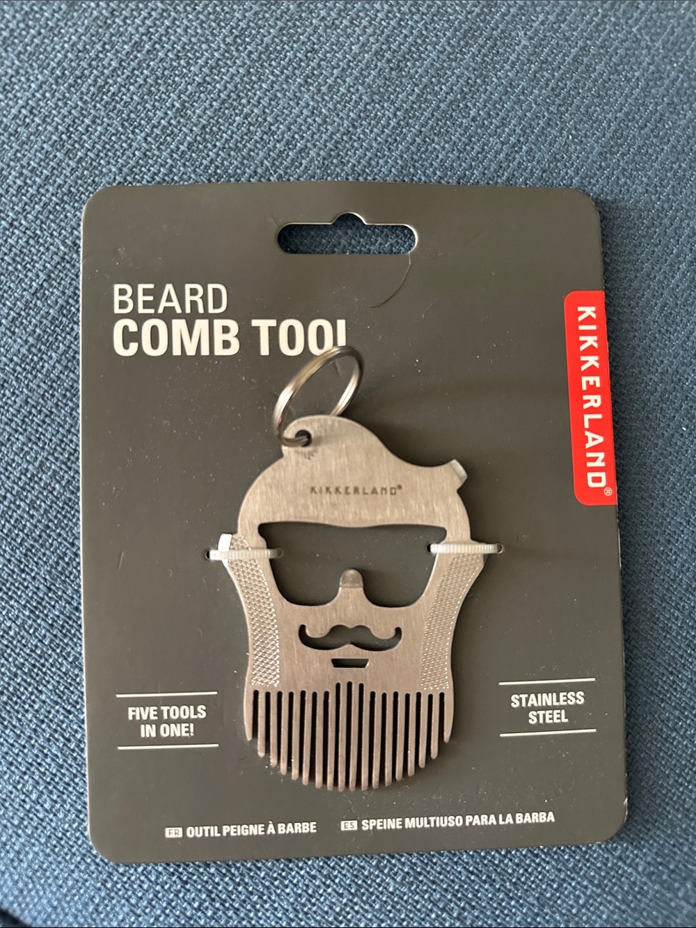 Kikkerland Stainless Steel Beard Comb Keychain in Silver